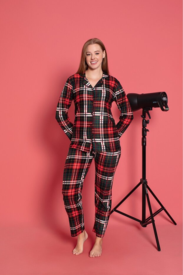 Women's Buttoned Front Luxury Suede Fabric Long Sleeve Pajamas Set New Season