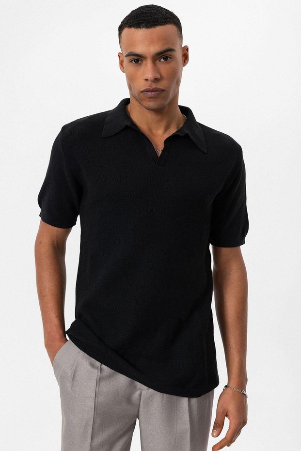 Polo collar men's knitwear t-shirt