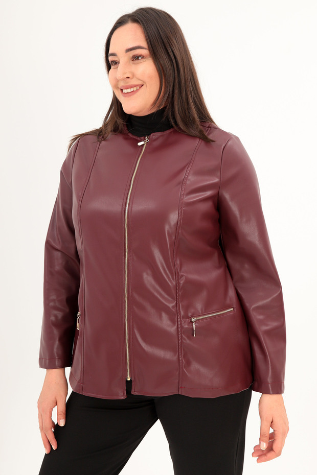 Suni Deri Büyük Beden Ceket - 1