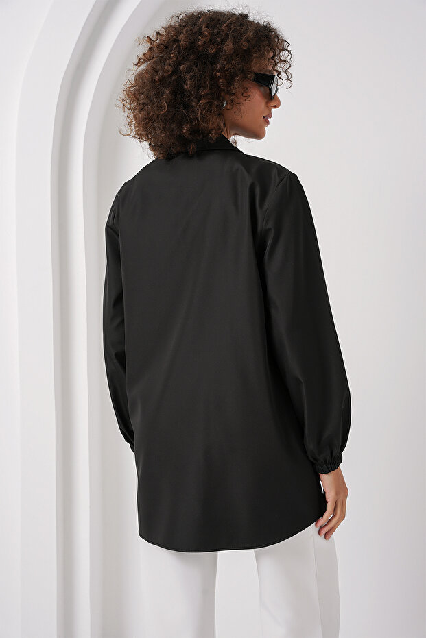 5909 Çift Renkli Mevsimlik Trençkot Siyah - 6