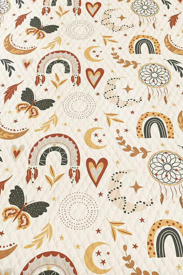 Boho Gökkuşağı Desenli Kız Çocuk Tek Kişilik Pike Takımı Kapitoneli Yatak Örtüsü - 2