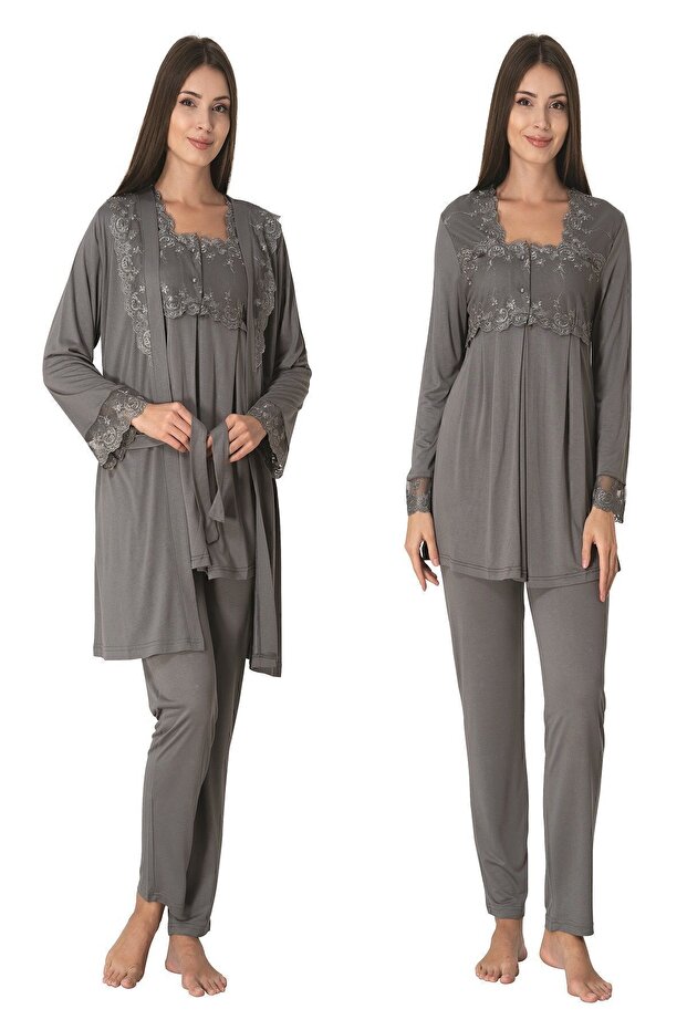 Effortt Maternity Pajamas Set with Smoked Dressing Gown