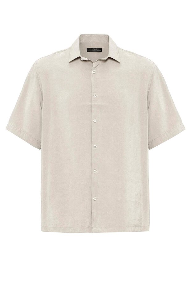 Taş Kısa Kollu Oversize Erkek Gömlek - 8