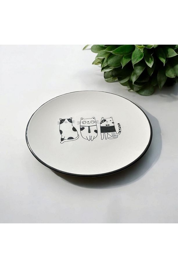 Seramik,desenli tabak,pasta-yemek tabağı,kedi desenli tabak - 1