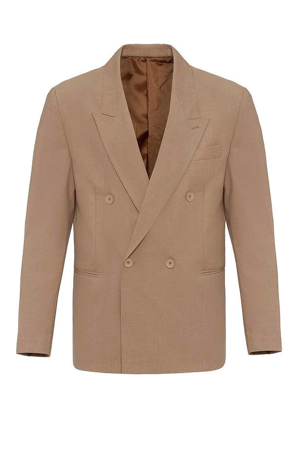 Açık Kahve Tek Düğme Kruvaze Erkek Blazer Ceket - 8
