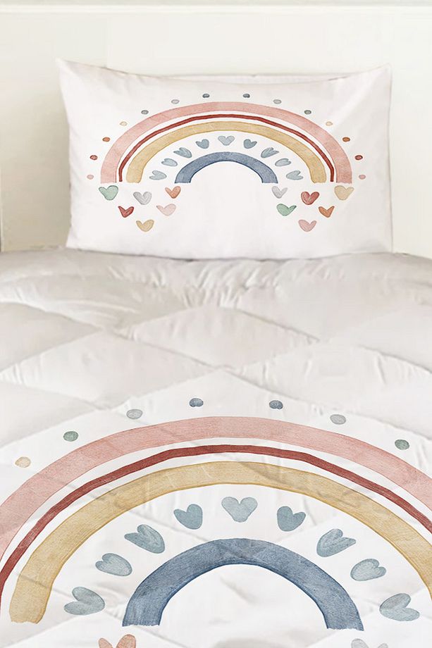 Gökkuşağı Boho Desenli Kız Çocuk Tek Kişilik Kapitoneli Yorgan Kılıfı Uyku Seti - 2