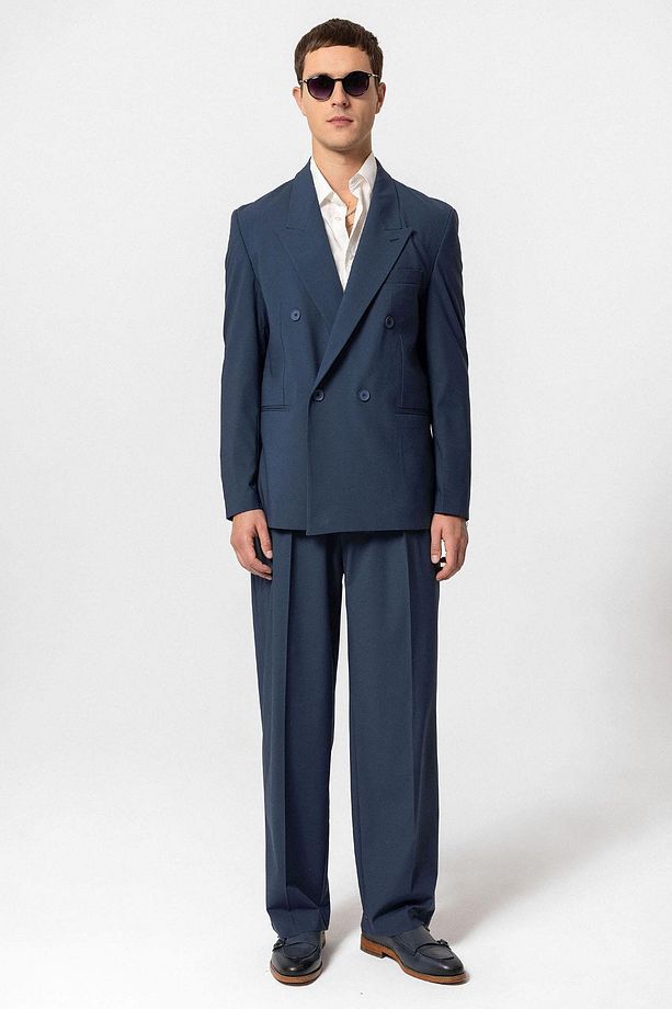 İndigo Tek Düğme Kruvaze Erkek Blazer Ceket - 2