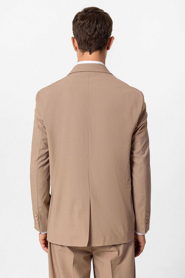 Açık Kahve Tek Düğme Kruvaze Erkek Blazer Ceket - 7