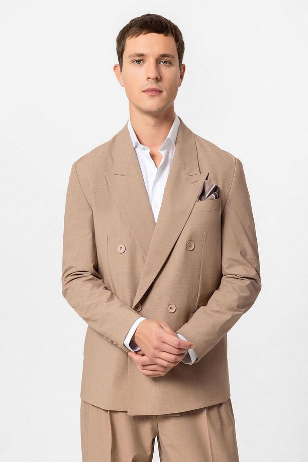 Açık Kahve Tek Düğme Kruvaze Erkek Blazer Ceket - 3