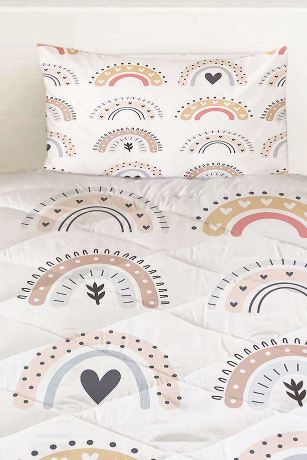 Renkli Boho Gökkuşakları Desenli Kız Çocuk Tek Kişilik Kapitoneli Yorgan Kılıfı Uyku Seti - 2