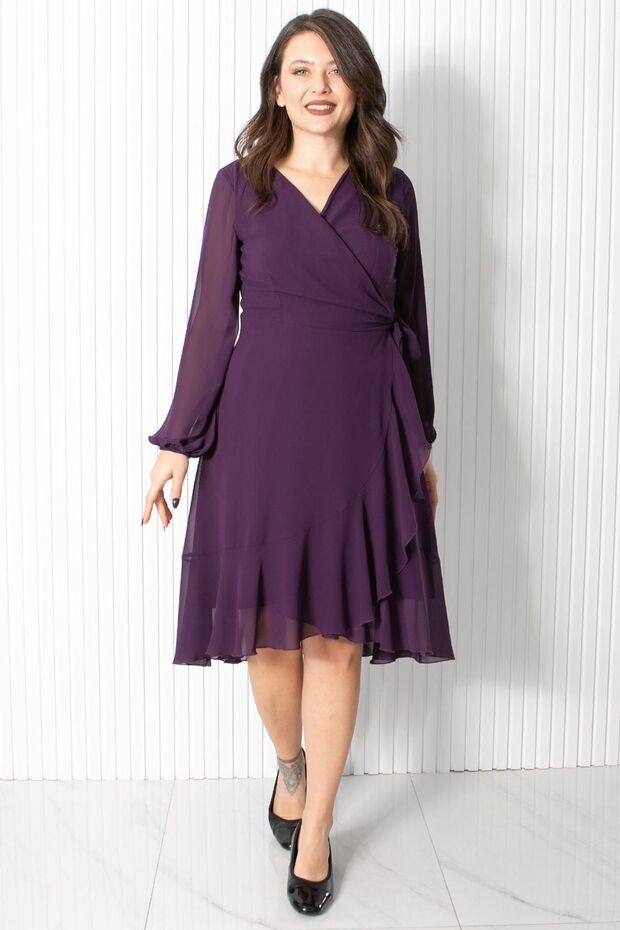 Purple Chiffon Evening Dress - Ruffle, Tbs914