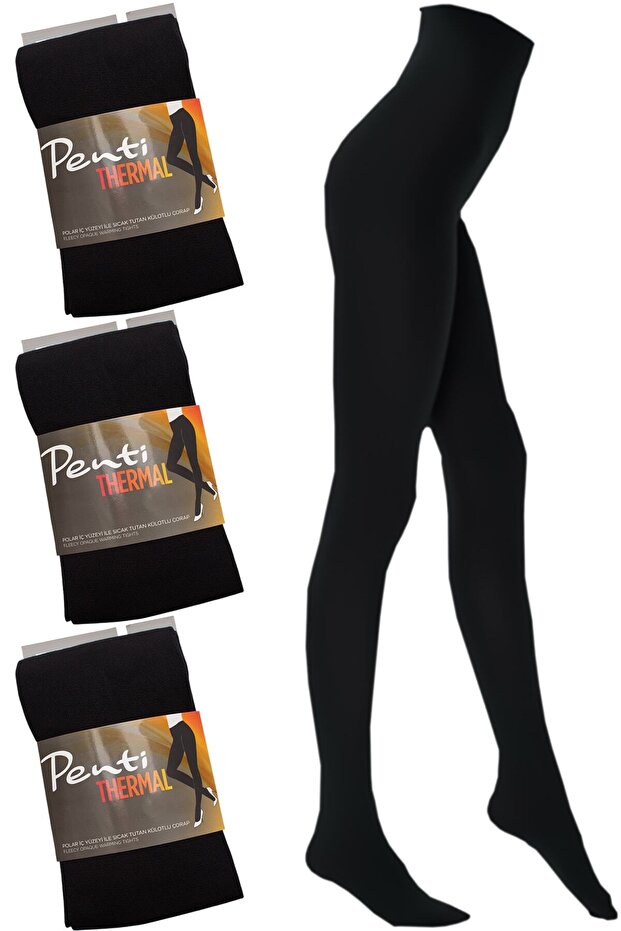 Thermal Women's Black 3-Piece Fleece Inside Winter Flexible Pantyhose