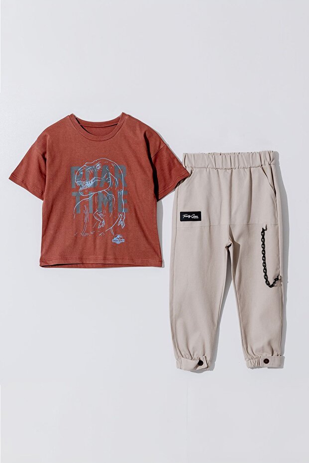 My Little Boy's Cicileri Roar Time Boys' Set with Chain Accessory and Pocket - Tile