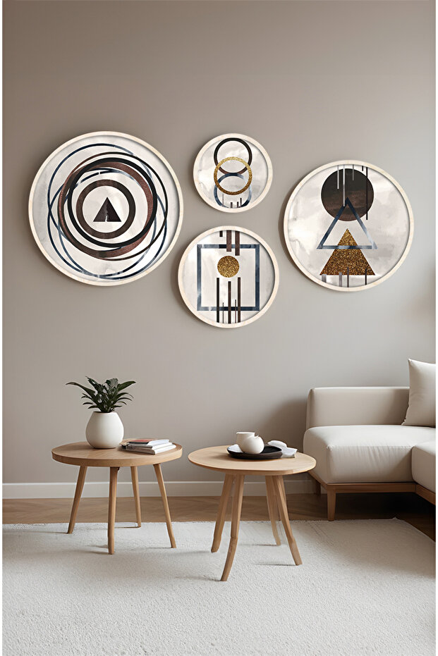 Modern 4-Piece Round Painting Set with Wooden Frame Huhu419