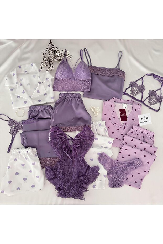 13 Pieces Boxed Only Ultra Satin Pajamas Lingerie Dowry Set