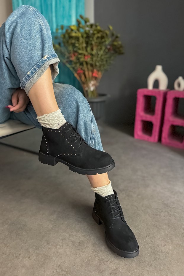 Meando Black Suede Design Women's Boots