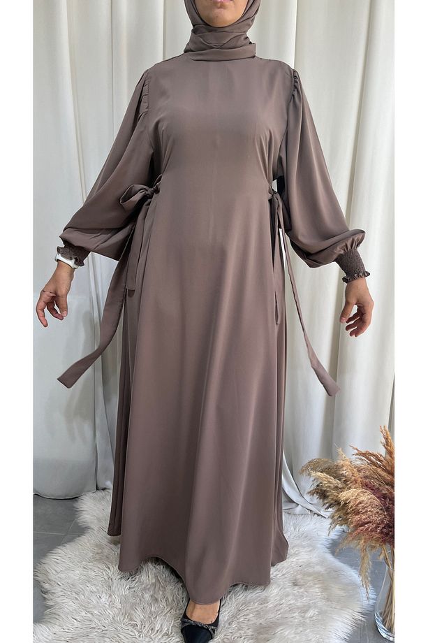Model İnci Yan Bağcıklı Tesettür Elbise - 1