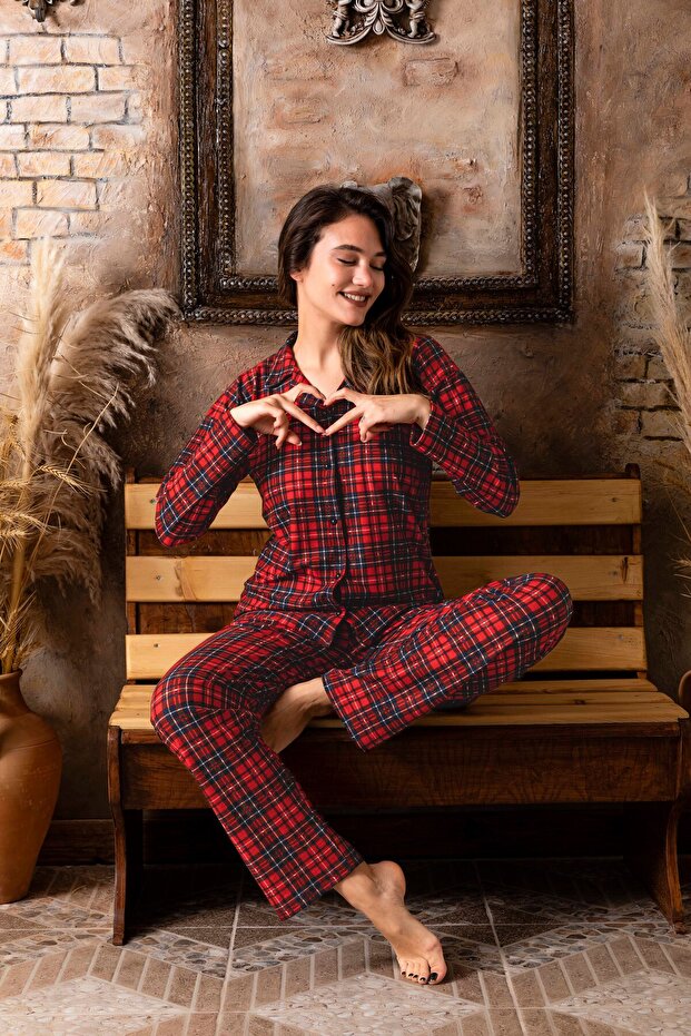 Women's Buttoned Front Luxury Milan Fabric Long Sleeve Pajamas Set NEW SEASON