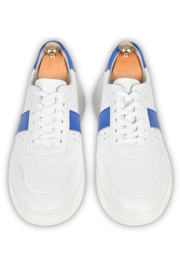 Men's White Lace-Up Orthopedic Poly Sole Leather Sports Sneaker Shoes 2509956