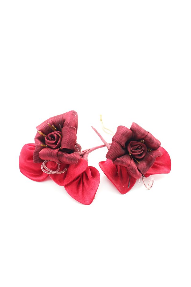 14cm 2Pcs Red Color Satin Fabric Christmas Flower Tree Ornament
