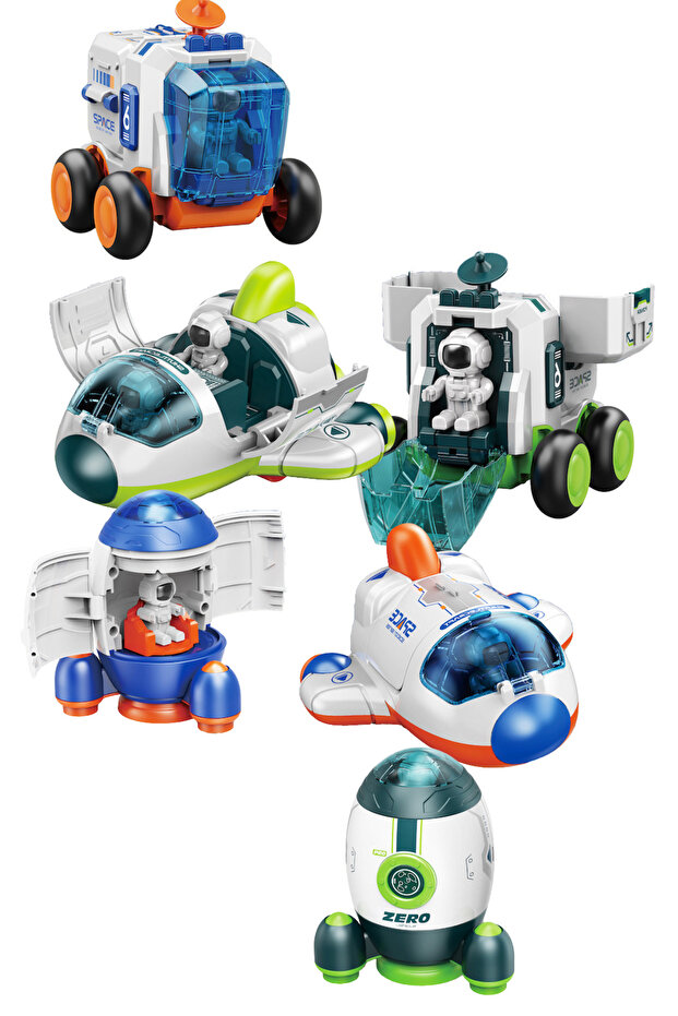 Toy Frictional Science Set Space Car with Astronaut Space Rocket Space 3-Piece Space Station Vehicles Set - 7
