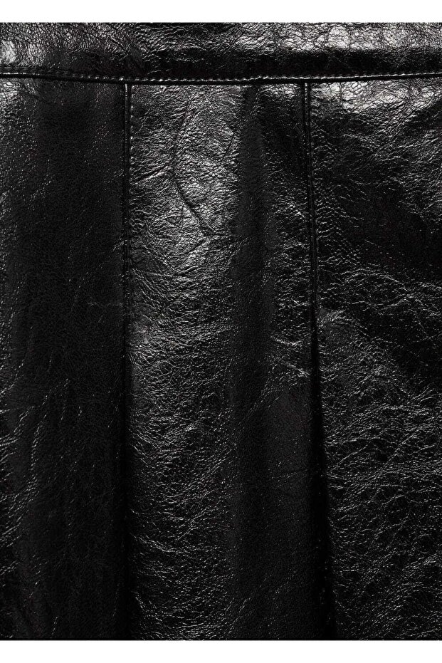 Deri görünümlü pilili mini etek - 8