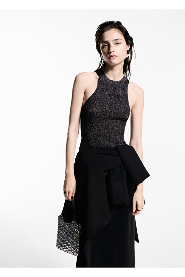 Halter yaka lureks triko bluz - 1