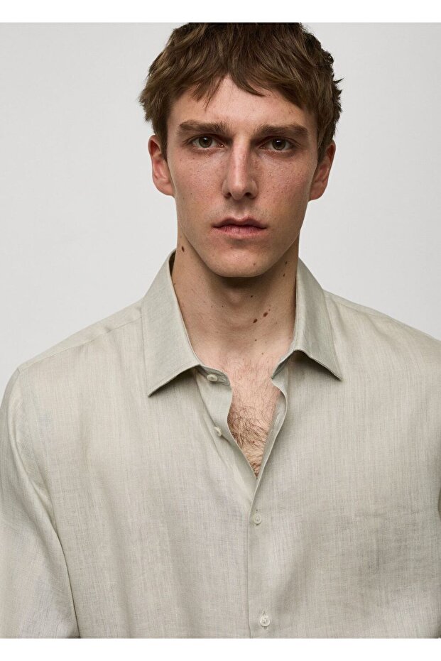 %100 keten regular kesim gömlek - 5