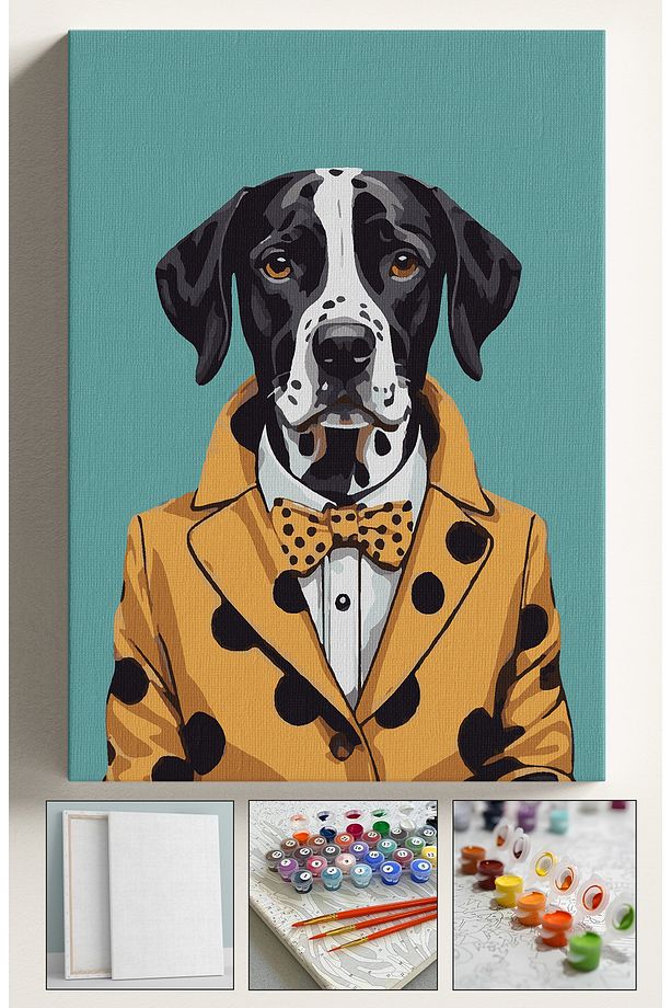 Sayılarla Boyama Seti Numaralı Tuval Fırça Boya KÖPEK 40X50 Cm - 1