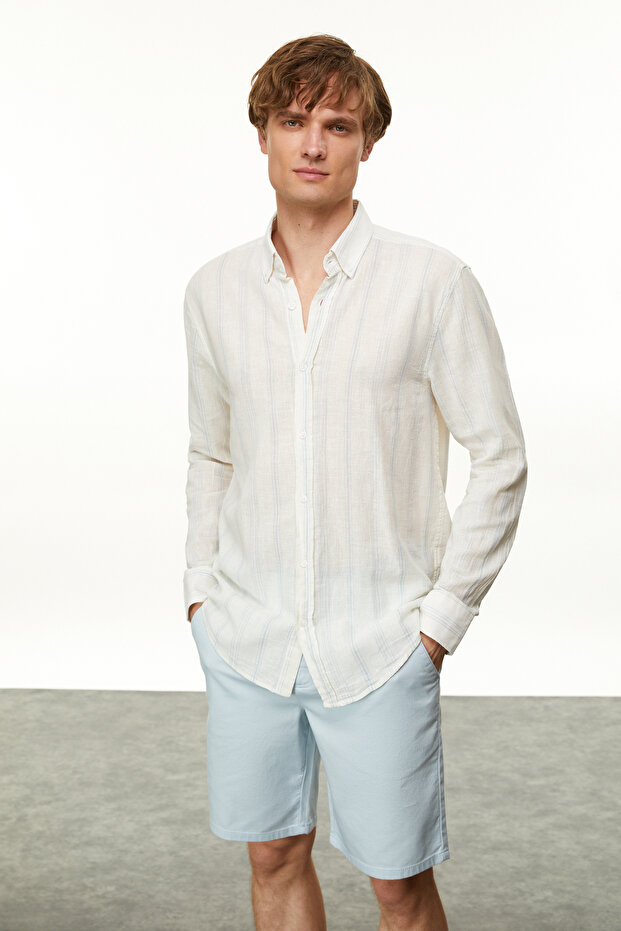 Men's Off-White Striped Regular Fit Shirt
