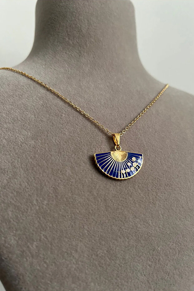 Vintage Gold Enamel Fan Necklace