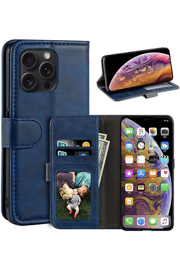 İphone 16 Pro Max Kılıf 360 Tam Kaplar Deri Dokulu Kapaklı Cüzdanlı Standlı Kartvizitli Kapak - 1