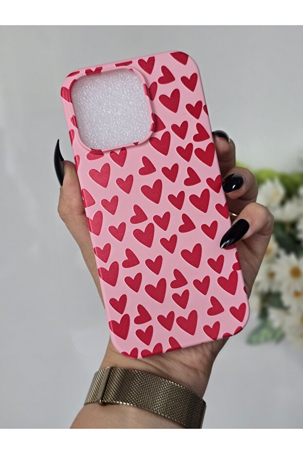 حافظة هاتف آيفون 16 برو متوافقة مع طباعة قلب مخملية - 4