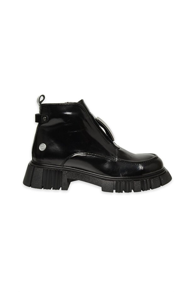 D24KB-1990 Siyah Rugan Deri Termal İç Astar Anatomik İç Taban Fermuarlı Kadın Trendy Bot - 2