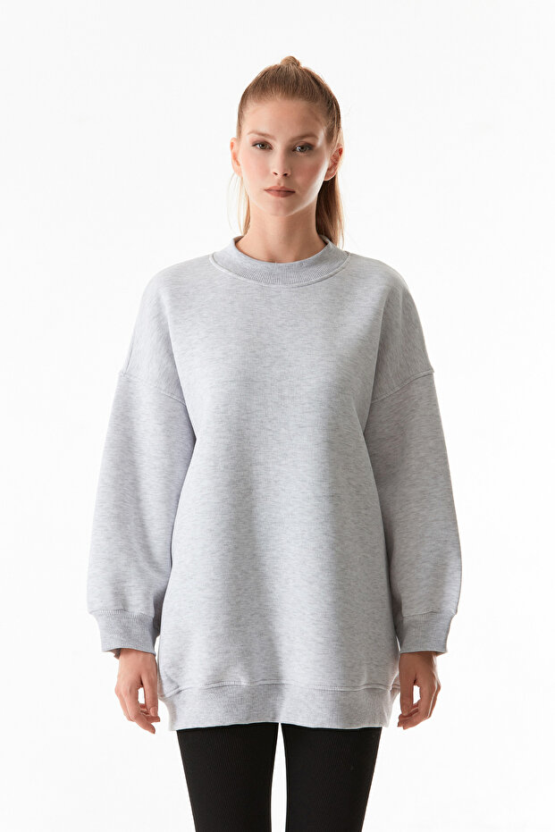 3 İplik Basic Bisiklet Yaka Oversize Sweatshirt - 4