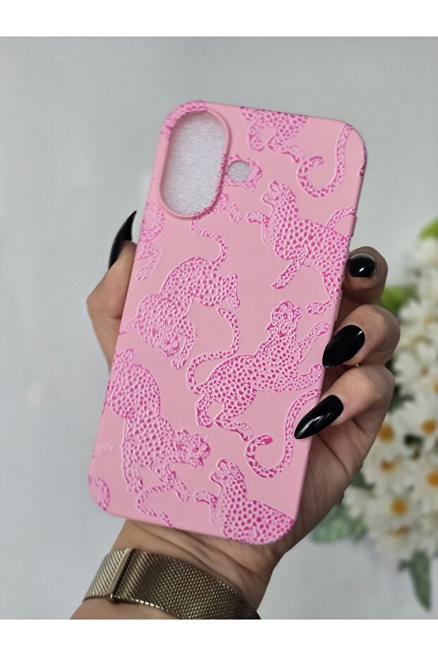 حافظة متوافقة مع هاتف Iphone 16 مخملية داخلية بطبعة جلد الفهد - 3