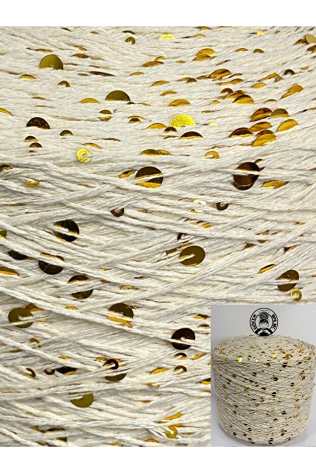 Bag String / Knitting String 100% Cotton 3mm 6mm Skin Color Gold Chunky Sequin Knitting String Visual Net 200Gr - 1