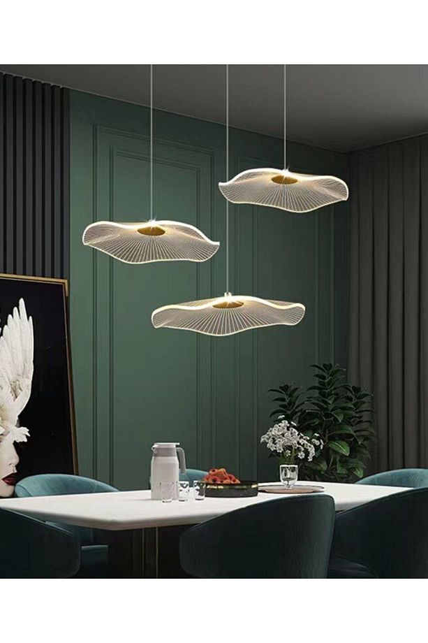 Luxury Exclusive Üçlü Yuvarlak Sarkıt Led Avize Jellyfish Salon Mutfak Oturma Odası Avize Gold Sarı - 1