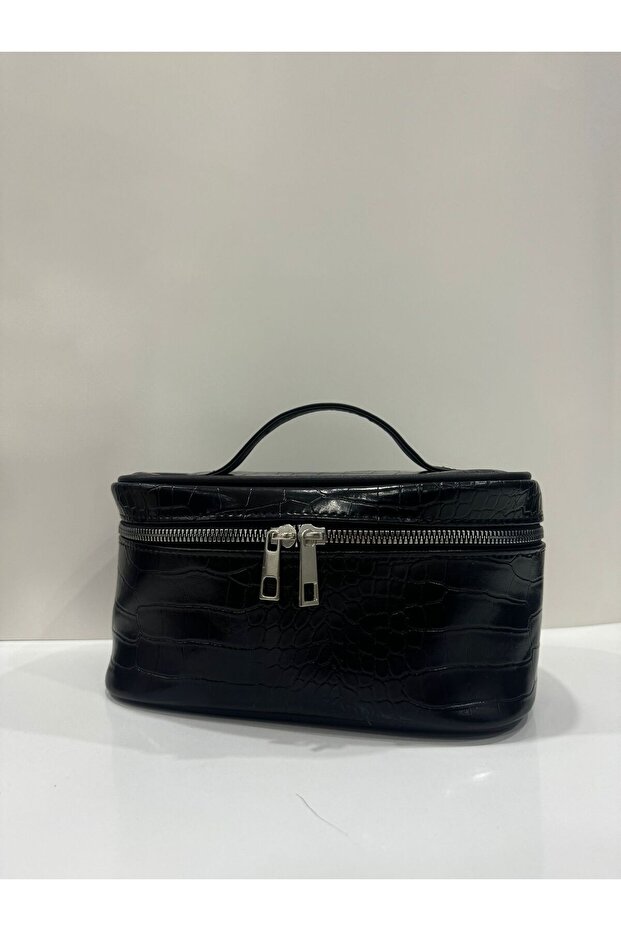 Women's Makeup Bag Black Clutch Bag with Zipper Handle