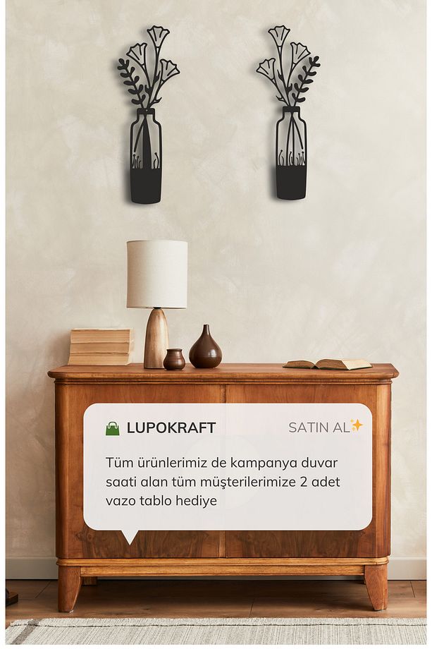 Dekoratif Yeni Modern Avior Beyaz Ahşap Duvar Saati - 48cm - 2 Adet Vazo Tablo Hediye - 2