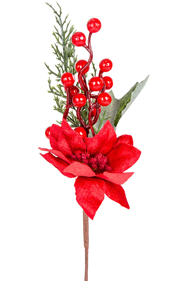 New Year's Flower, Pique Berry, with Poinsettia, Red-Green - 27 cm