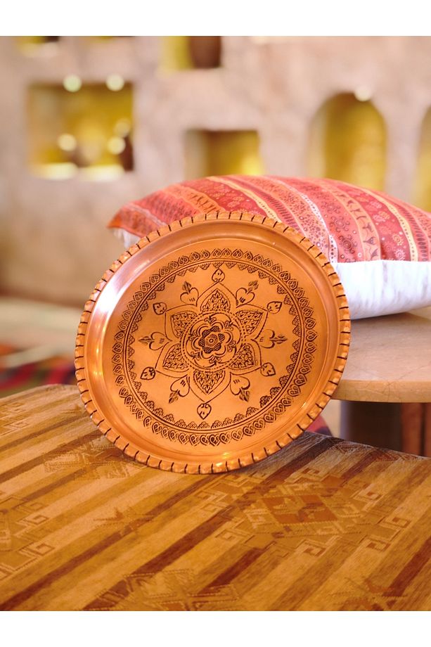 Bakır Nakışlı Şark Köşesi Tepsi, Kahve Sunum Tepsi 40 cm - 2