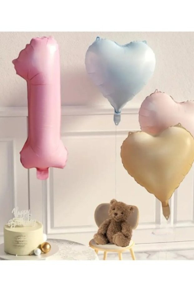 Retro Pink Blue Caramel Heart Foil Balloon, Birthday Party Set Decoration with Age Pink Foil Balloon