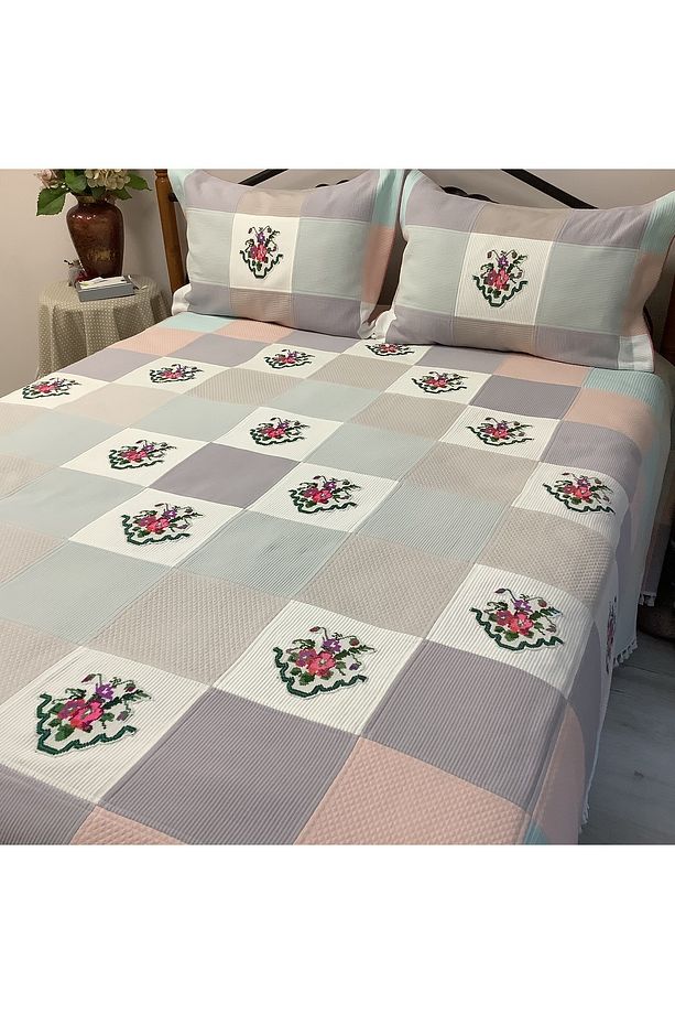 Patchwork Kaneviçeli Yatak Örtüsü -3 parça - 3