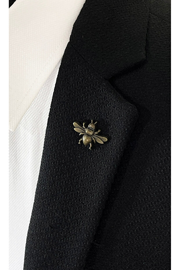 Arı Figürlü Bronz Renginde Ceket Yaka İğnesi Broş - 3