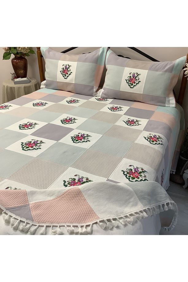 Patchwork Kaneviçeli Yatak Örtüsü -3 parça - 5