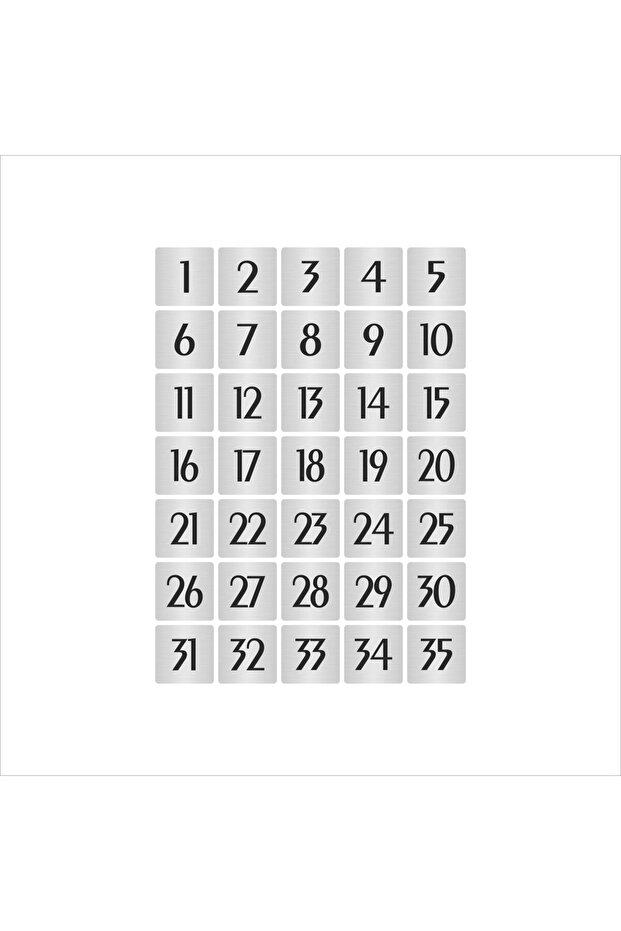 Metal Door Table Cabinet Number Simple Model 3,5X3,5Cm Silver Color 35 Pieces (1…35)
