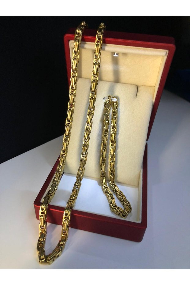 Men's steel set • 4.5mm yellow gold king • in illuminated box • for lover • for wife • for father bracelet necklace