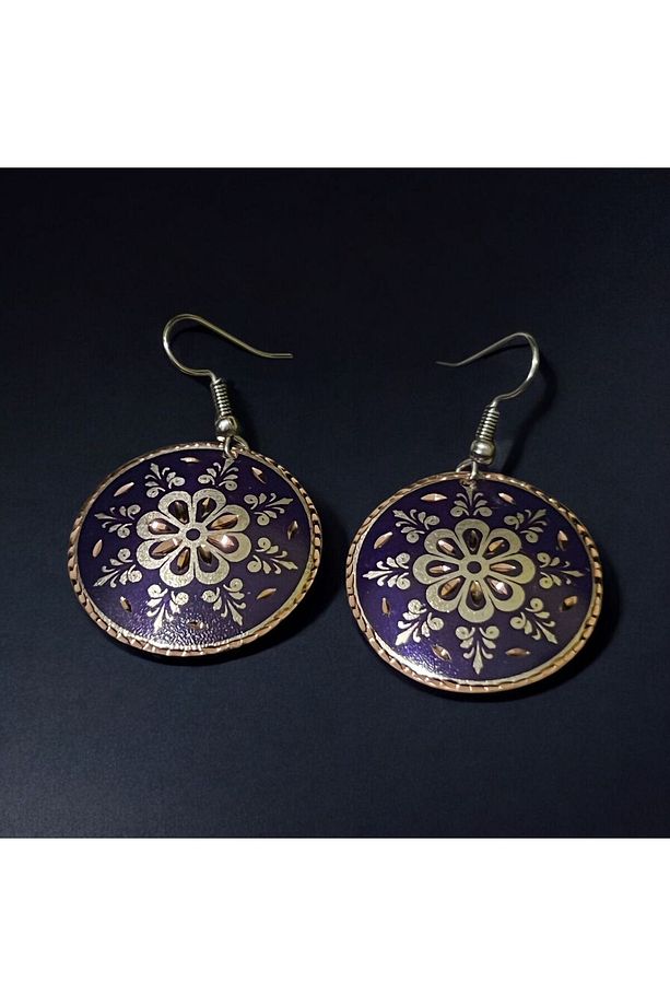 Bakır küpe, kupe, Bakır küpe modeli, işlemeli küpe, Saf bakır küpe, pembe küpe, kadın küpe - 1