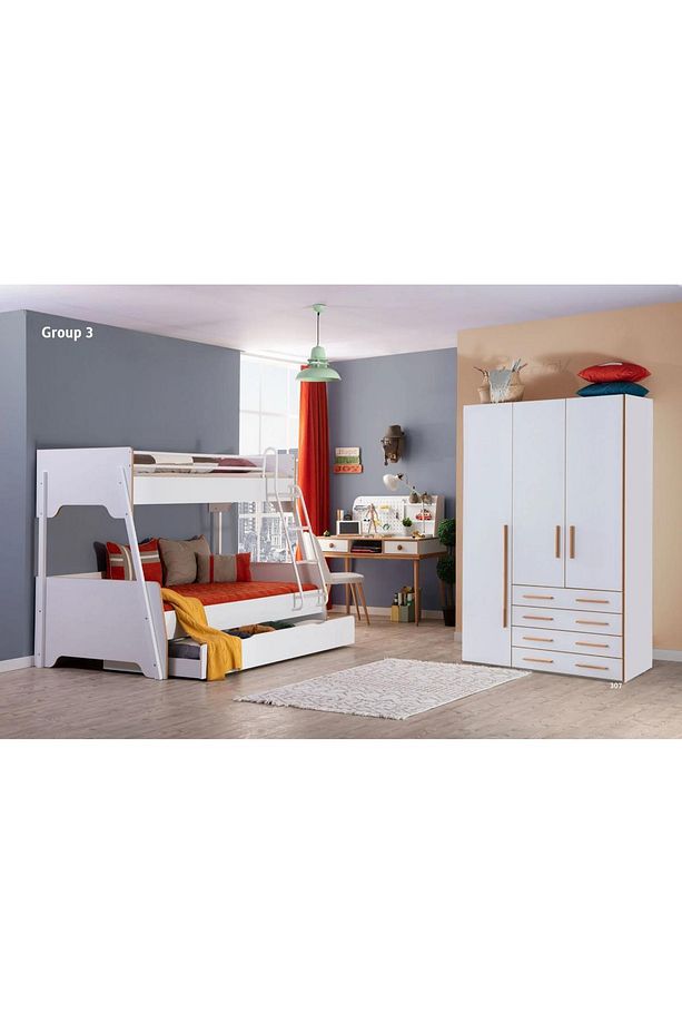 Retro Çocuk Odası Takımı Yavrulu Ranza + Çalışma Masası + Dolap - 1